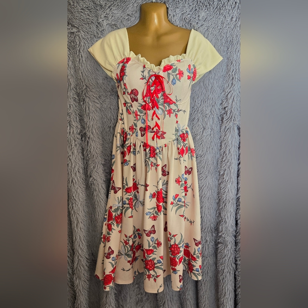 Floral Midi Dress with Red Accents
